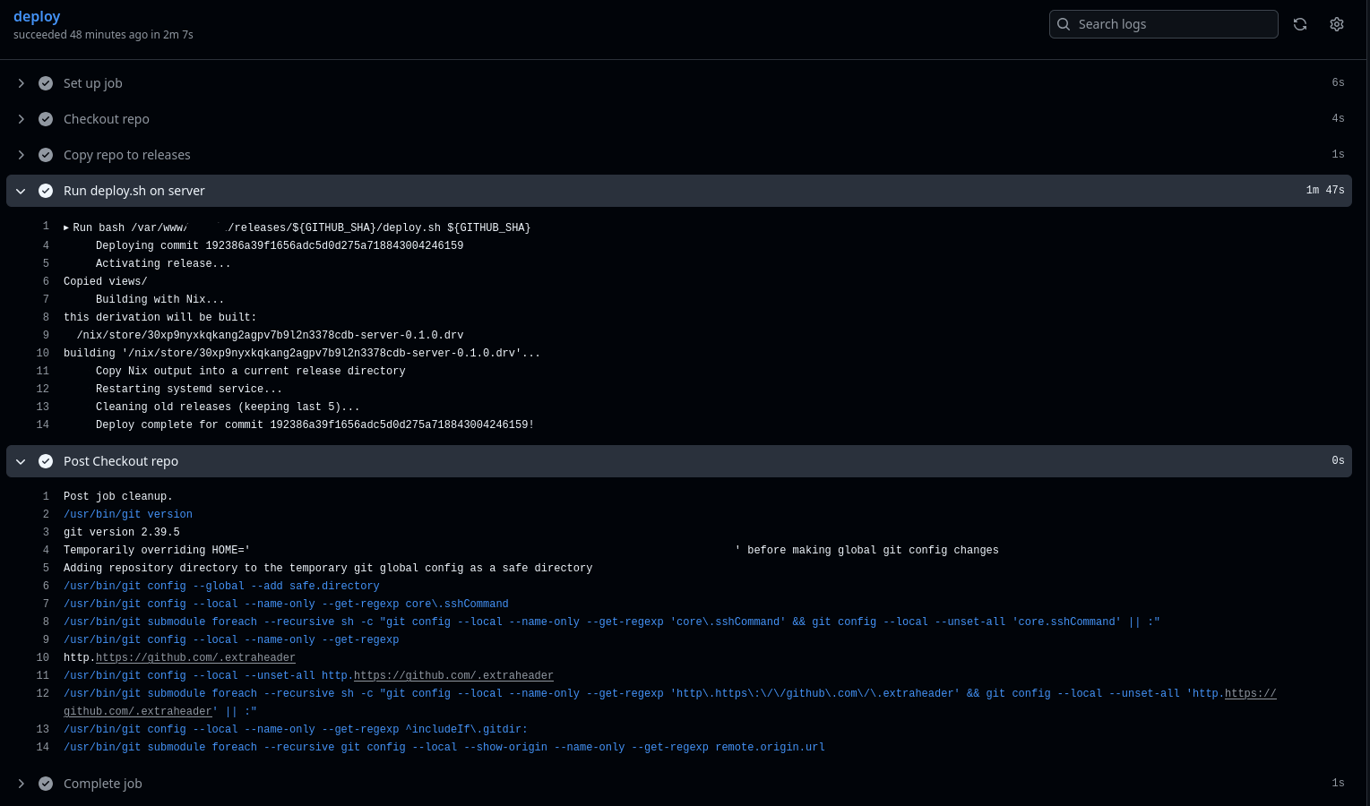 github actions output